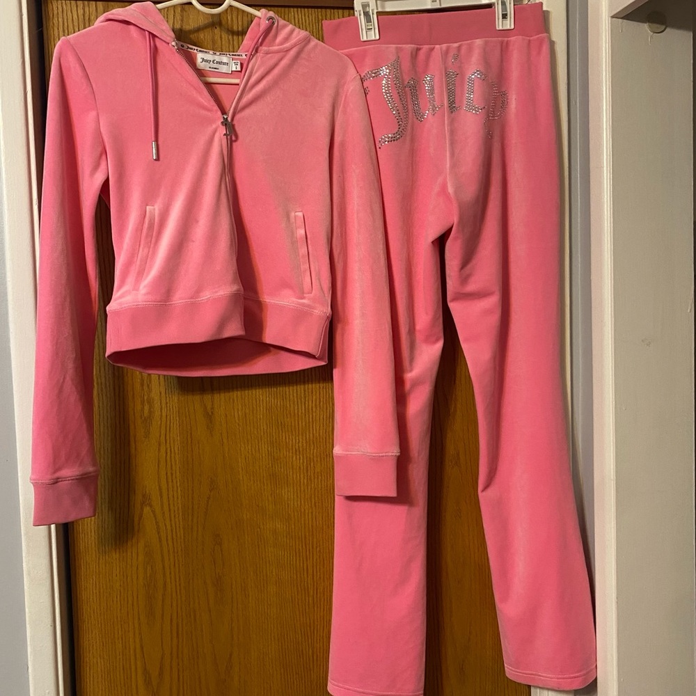 Juicy Couture Pink Velvet Velour Embellished Logo Track Suit Y2K S